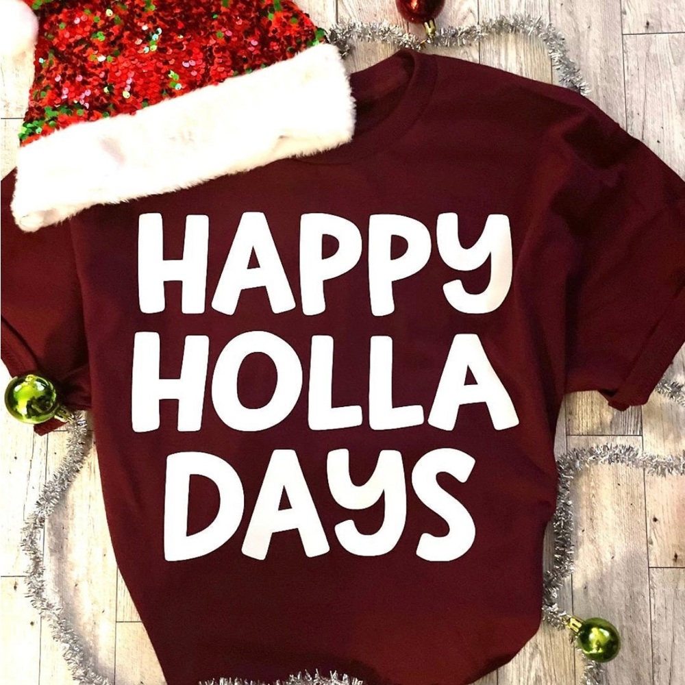 Custom made holiday tees with punny phrases, get it?